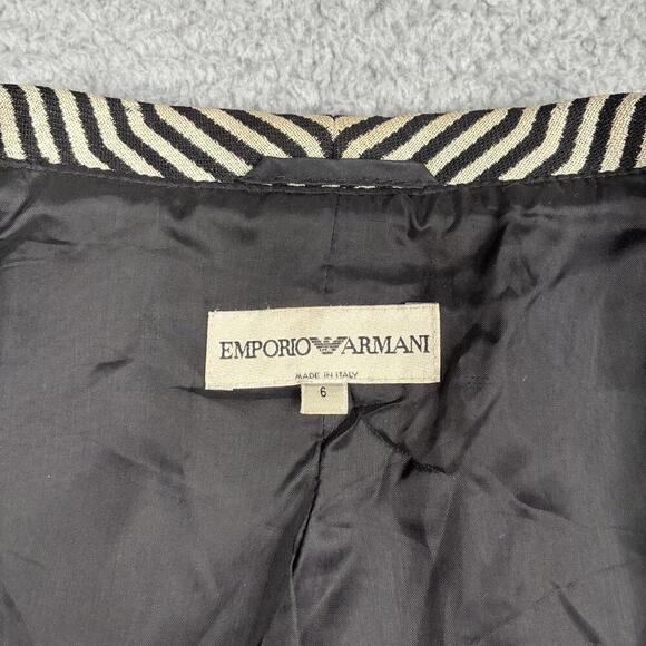 Vintage Emporio Armani Wool Blazer Women’s 6 Black White Striped Jacket Italy - Picture 2 of 8